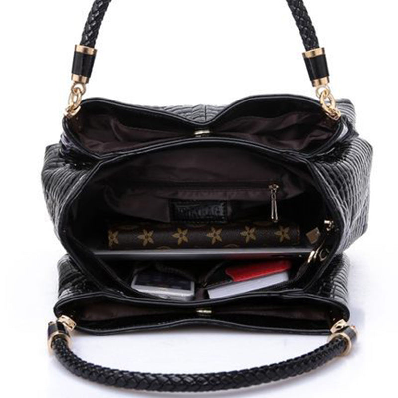 Women's Bag Large Capacity Tote Daily Commute Women's Shoulder Bag Crocodile Print Bright Face Handbag Shopping