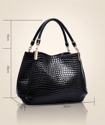 Women's Bag Large Capacity Tote Daily Commute Women's Shoulder Bag Crocodile Print Bright Face Handbag Shopping
