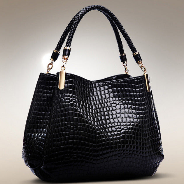 Women's Bag Large Capacity Tote Daily Commute Women's Shoulder Bag Crocodile Print Bright Face Handbag Shopping