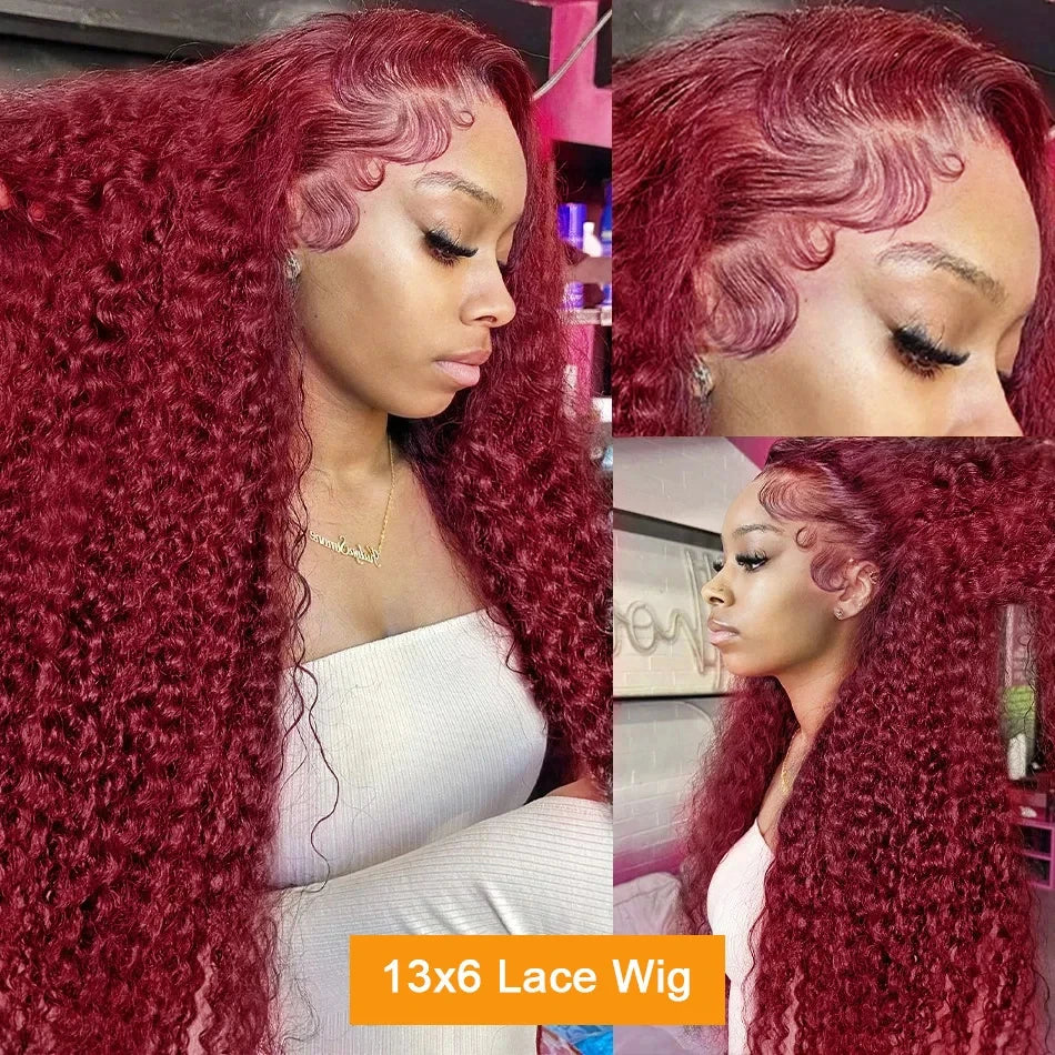 30 40 Inch Deep Wave 99J Burgundy 13x6 Lace Frontal Wig Human Hair 13x4 Curly HD Lace Front Wigs Brazilian Red Wine Water Wave