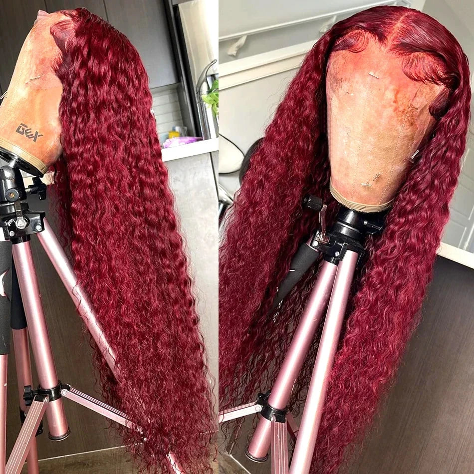 30 40 Inch Deep Wave 99J Burgundy 13x6 Lace Frontal Wig Human Hair 13x4 Curly HD Lace Front Wigs Brazilian Red Wine Water Wave