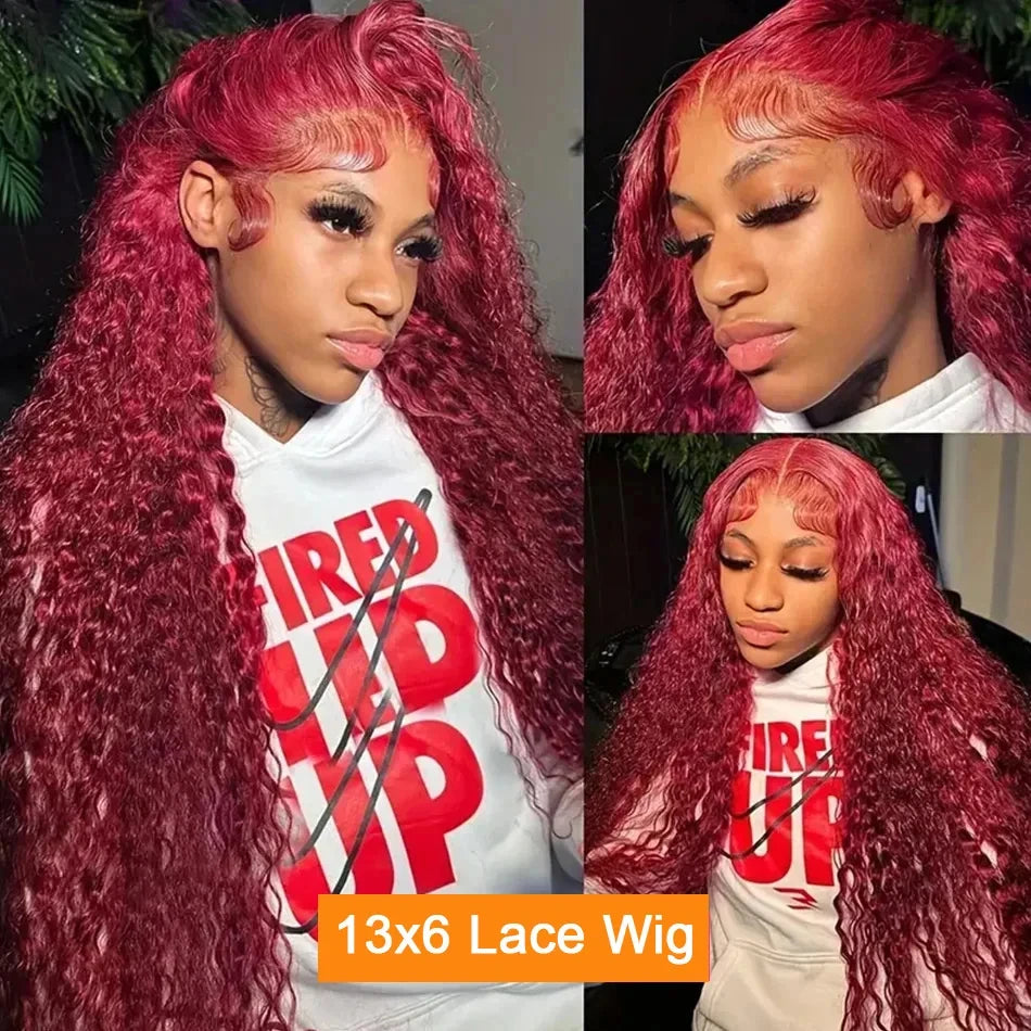 30 40 Inch Deep Wave 99J Burgundy 13x6 Lace Frontal Wig Human Hair 13x4 Curly HD Lace Front Wigs Brazilian Red Wine Water Wave