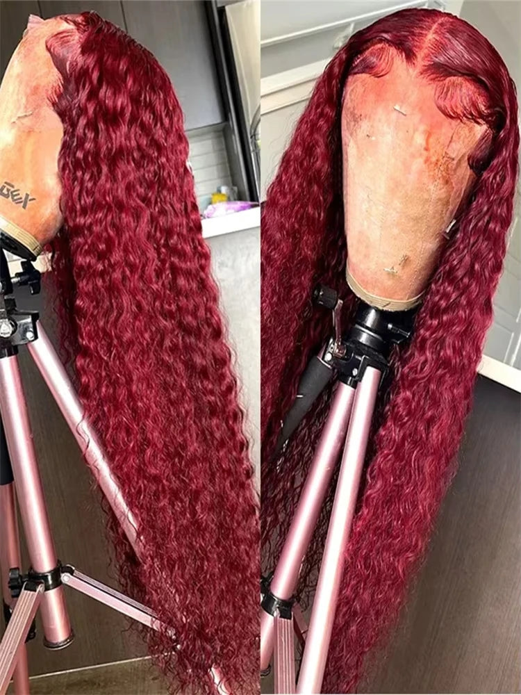 30 40 Inch Deep Wave 99J Burgundy 13x6 Lace Frontal Wig Human Hair 13x4 Curly HD Lace Front Wigs Brazilian Red Wine Water Wave