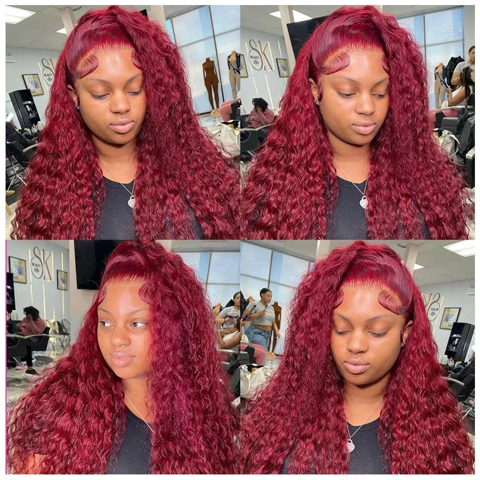 30 40 Inch Deep Wave 99J Burgundy 13x6 Lace Frontal Wig Human Hair 13x4 Curly HD Lace Front Wigs Brazilian Red Wine Water Wave