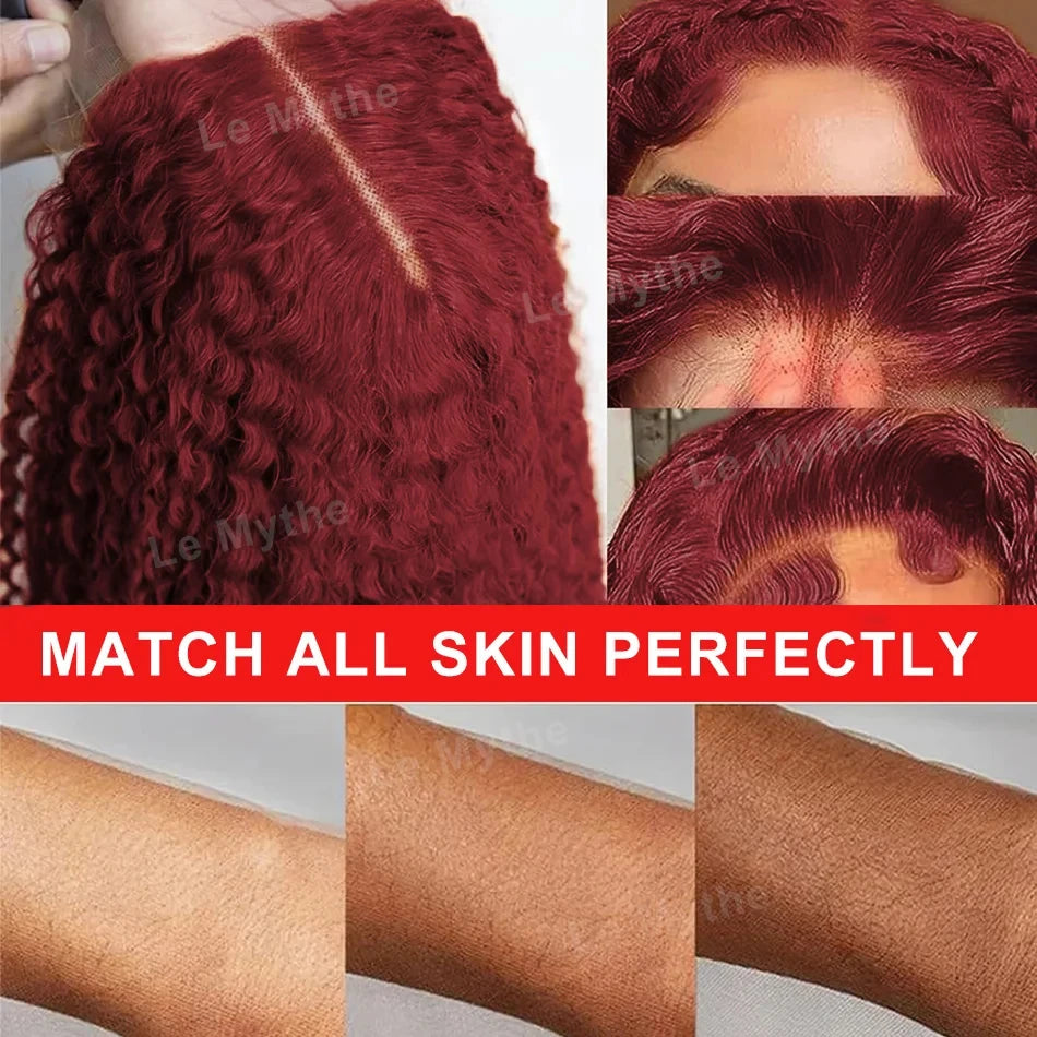 30 40 Inch Deep Wave 99J Burgundy 13x6 Lace Frontal Wig Human Hair 13x4 Curly HD Lace Front Wigs Brazilian Red Wine Water Wave