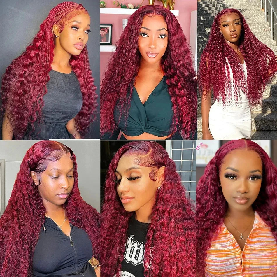 30 40 Inch Deep Wave 99J Burgundy 13x6 Lace Frontal Wig Human Hair 13x4 Curly HD Lace Front Wigs Brazilian Red Wine Water Wave